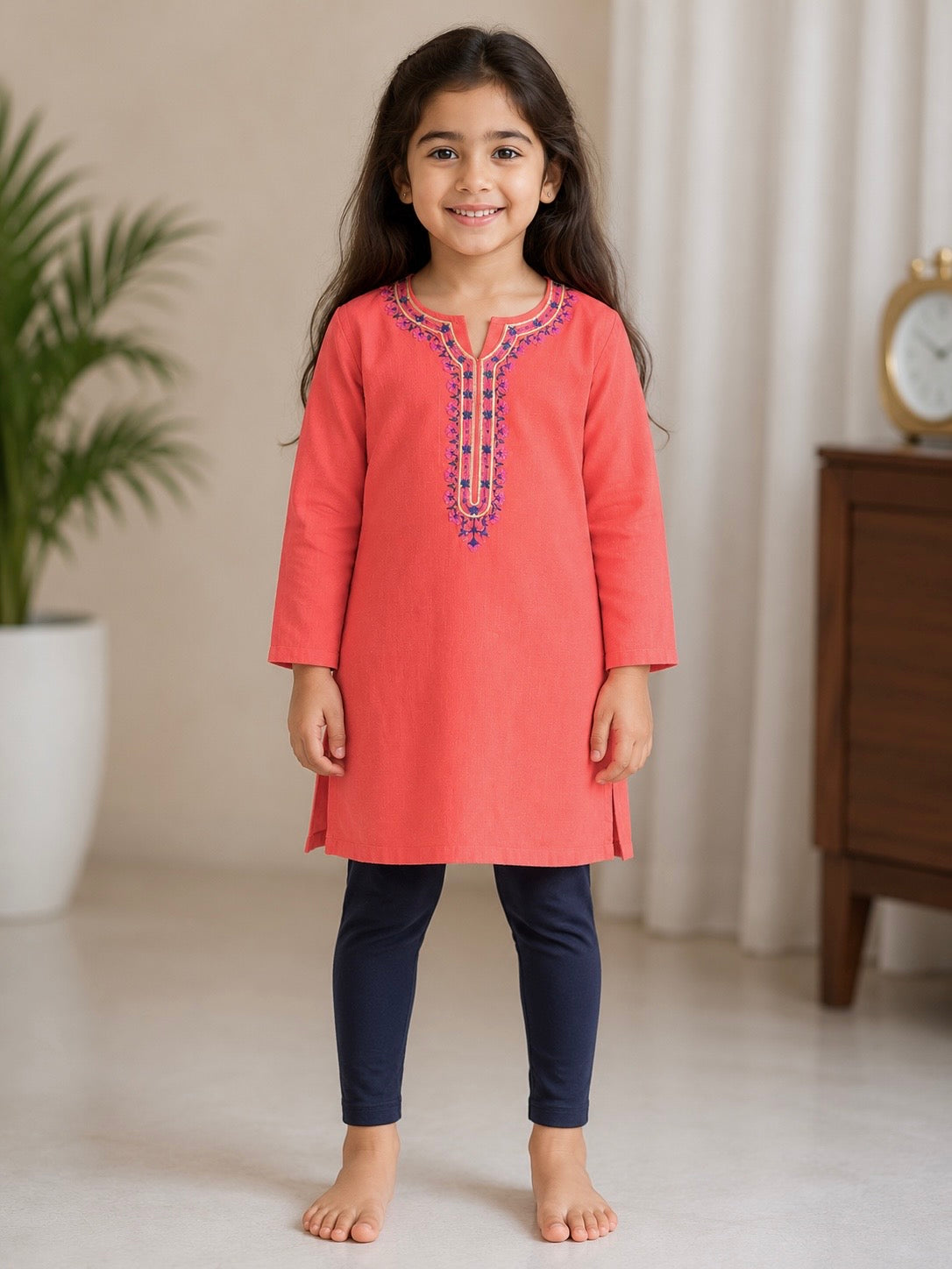Girls Kurta(02791)Clr-dark Orange-Fabric Lawn For Summers