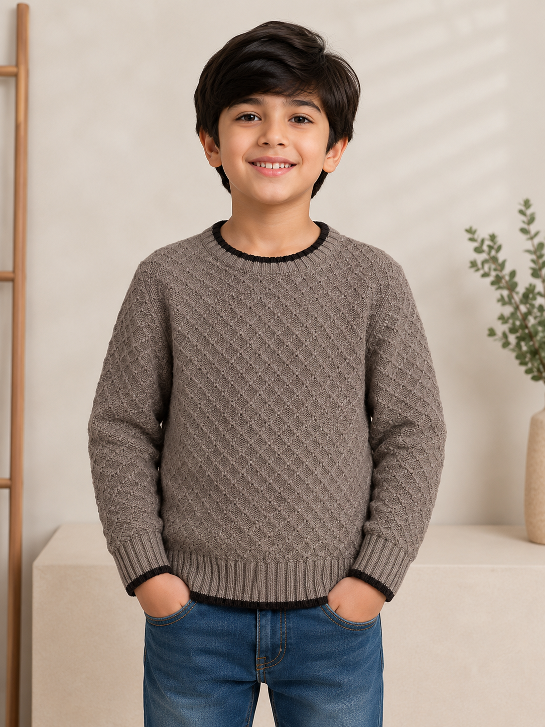 Boys Sweater (00109)Clr-Camel Brown