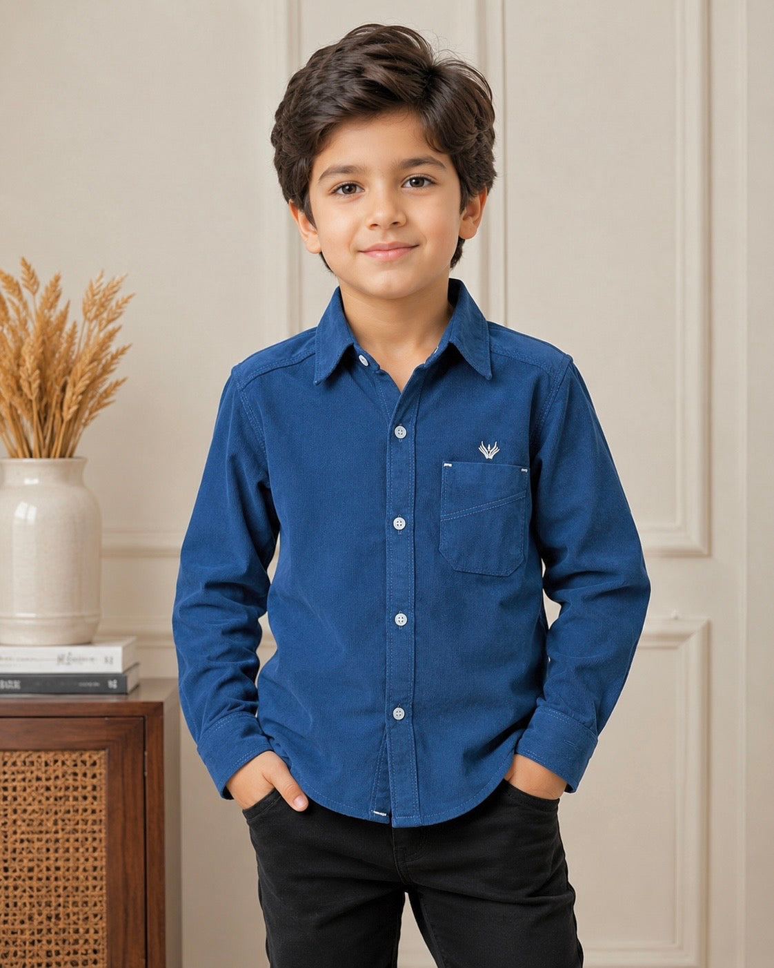 Boy Corduroy Shirt (0068) Clr-Blue-Fabric Soft Corduroy