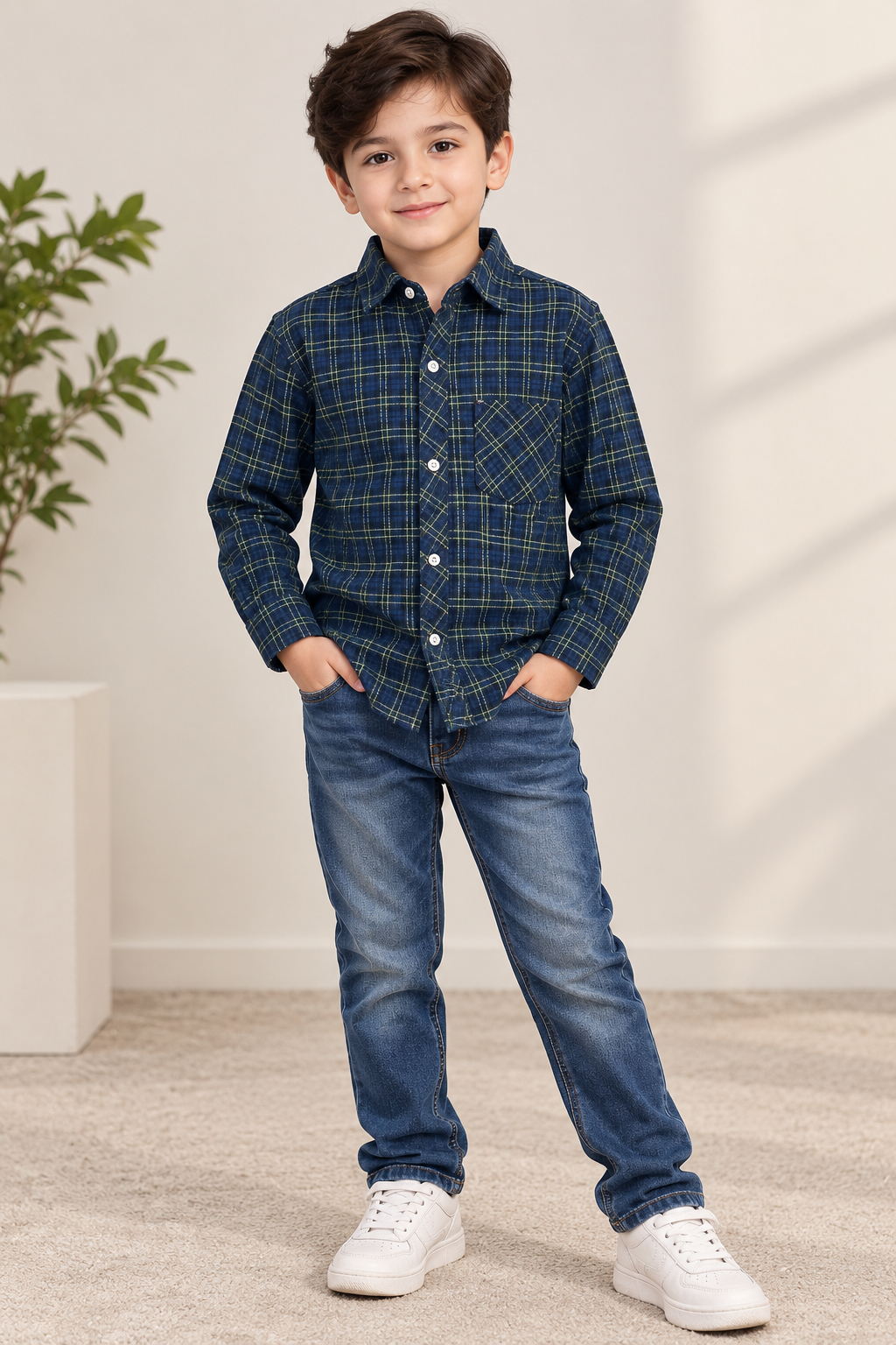 Boy Shirt (00157) Clr-Green and Royal blue-Fabric Soft Flannel For winters