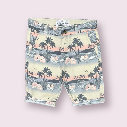 Cotton Shorts (00126)Clr-Off white and gry-Fabric Cotton