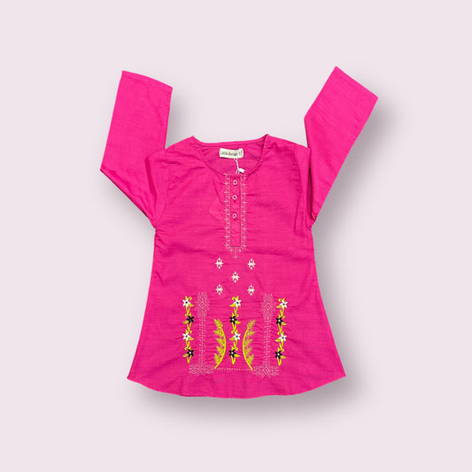 Girls Kurti (03599)-Fabric Khaddar-Clr Shocking Pink