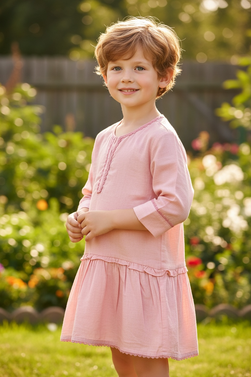 Girls Kurta(02790)Clr-Tea pink-Fabric Cotton Lawn For Summers