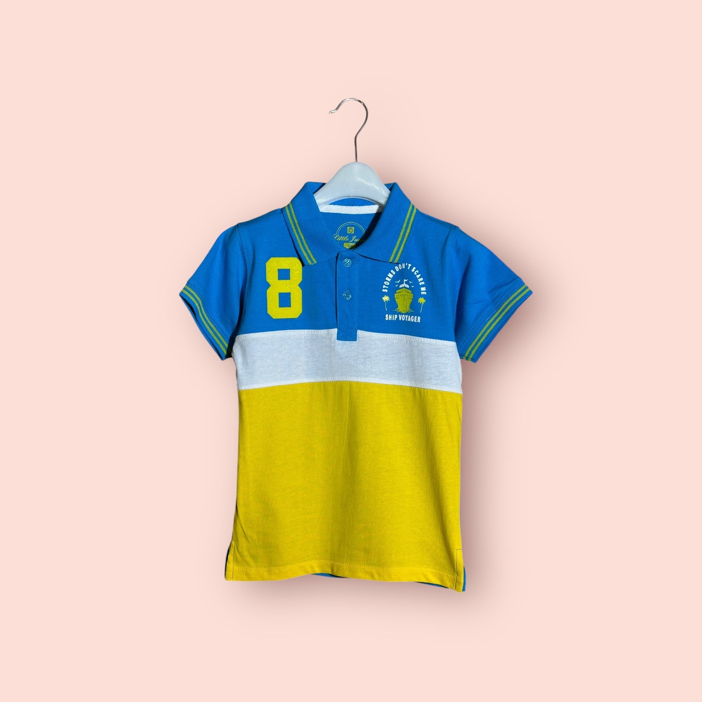 Boy Polo (00315)Clr-Sky and Yellow-Fabric Blended polo