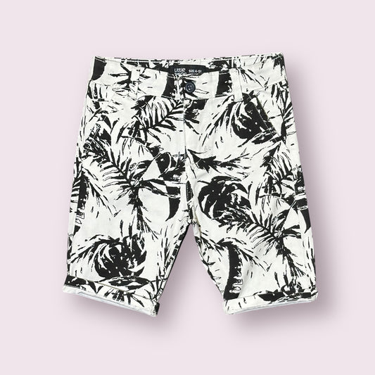 Cotton Shorts (00128)Clr-Black and White-Fabric Cotton