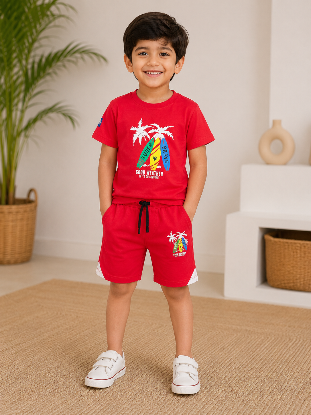 Boys Blended Pair(02832)Clr-Red-Fabric Blended