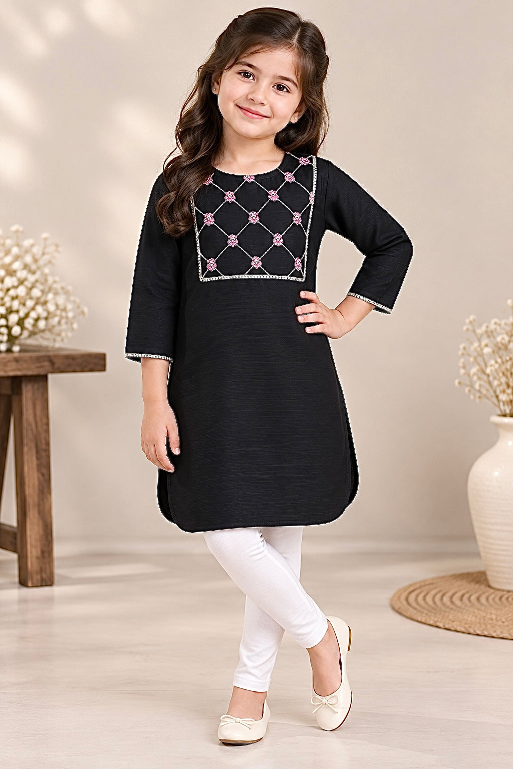 Girls Top (00190)Clr-Black-Fabric Khaddar For winter
