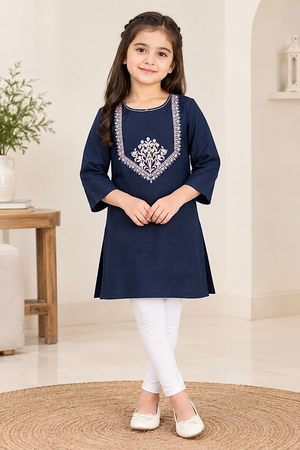 Girls Top (00189)Clr-Navy Blue-Fabric Khaddar For winter