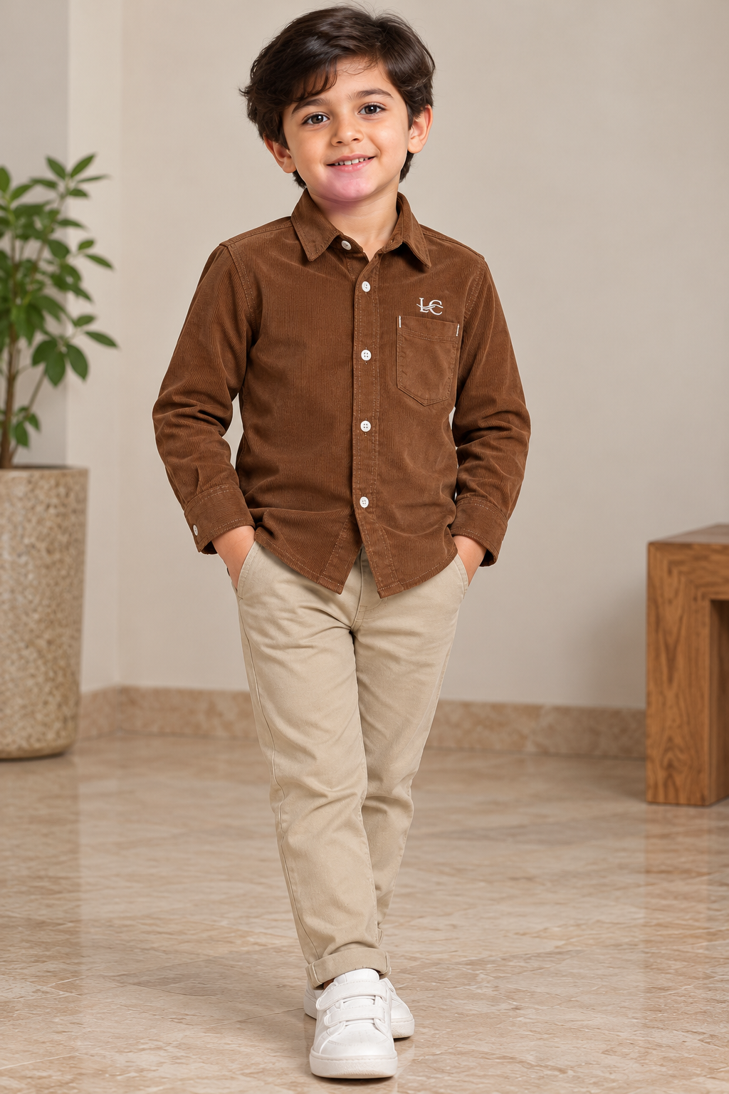 Boy Corduroy Shirt (00154)Clr-Brown-Fabric Soft Corduroy