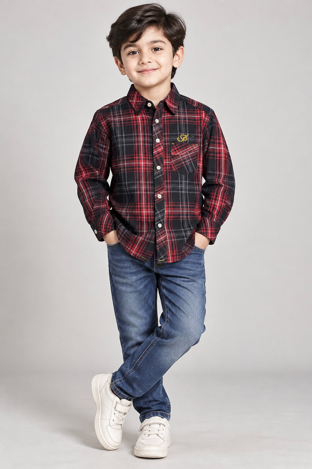 Boy Shirt (00199) Clr-Maroon and Black-Fabric Soft Flannel For winters