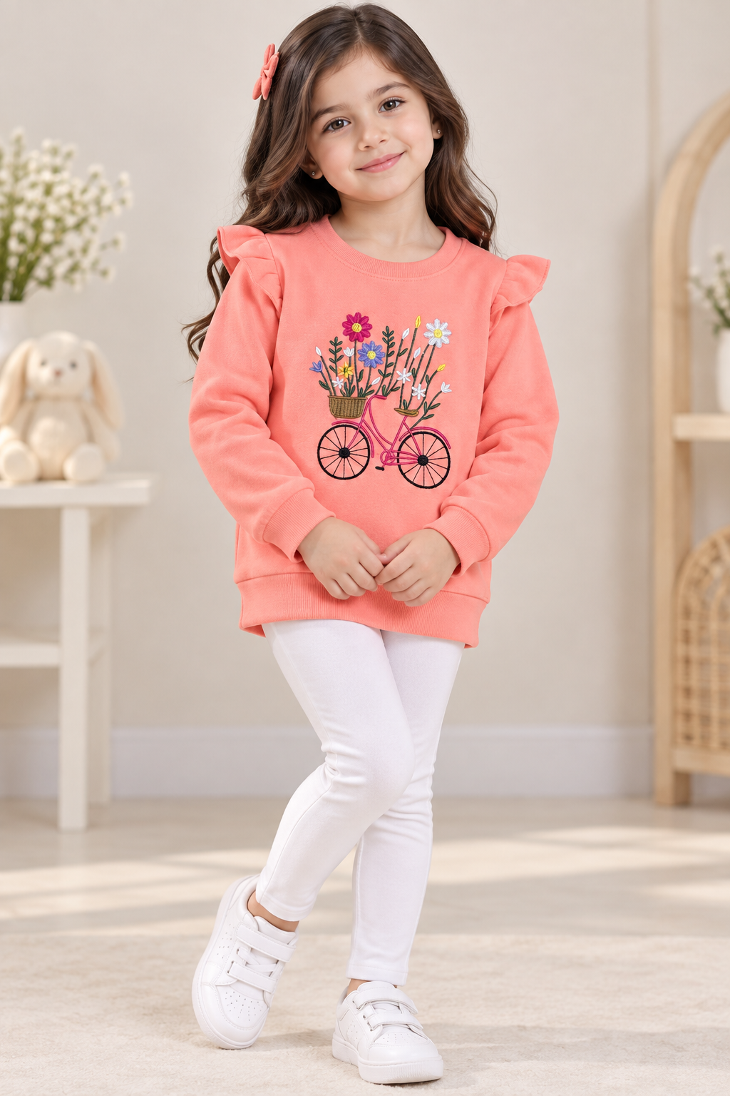 Girls Sweat-Shirt(00211)Clr-Peach-Fabric High Quality warm Fleece