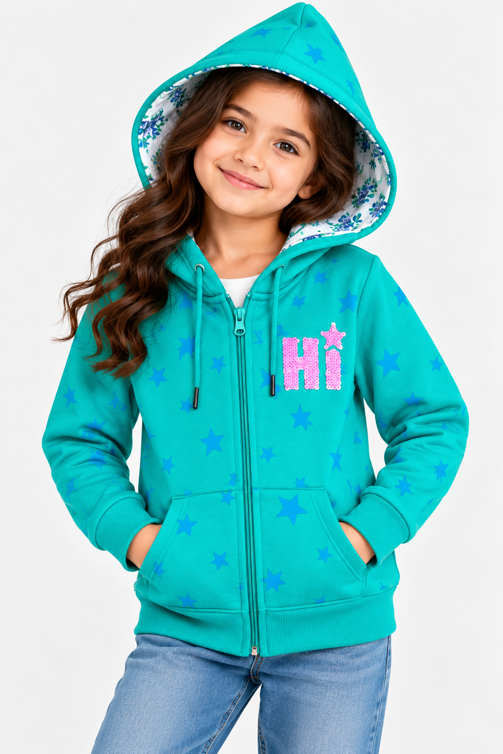 Girls Hoodie (00288)Clr-Green-Fabric Fleece