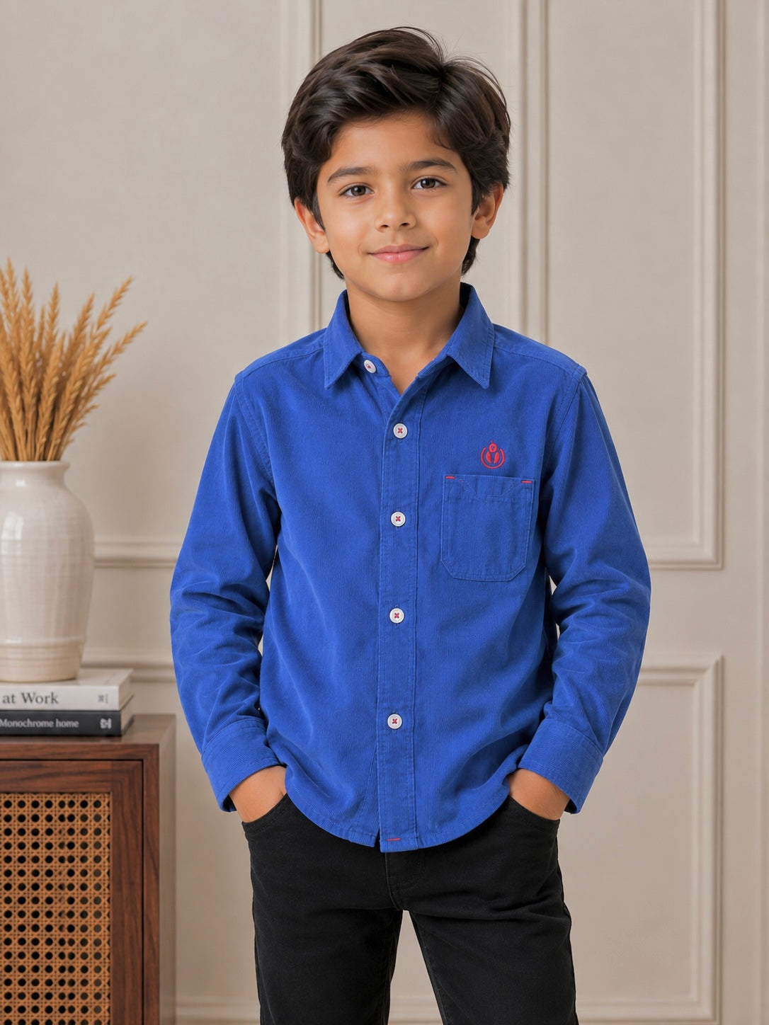 Boy Corduroy Shirt (0074) Clr-Royal Blue-Fabric Soft Corduroy