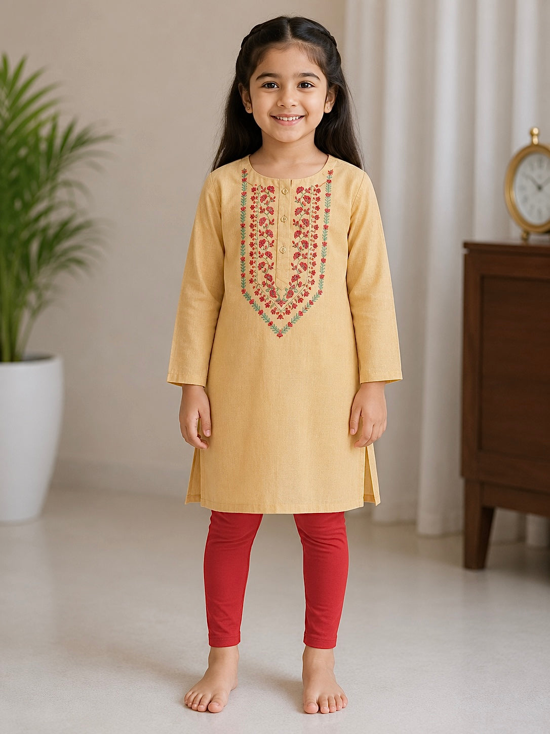 Girls Kurta(02794)Clr-Mastard-Fabric Lawn For Summers