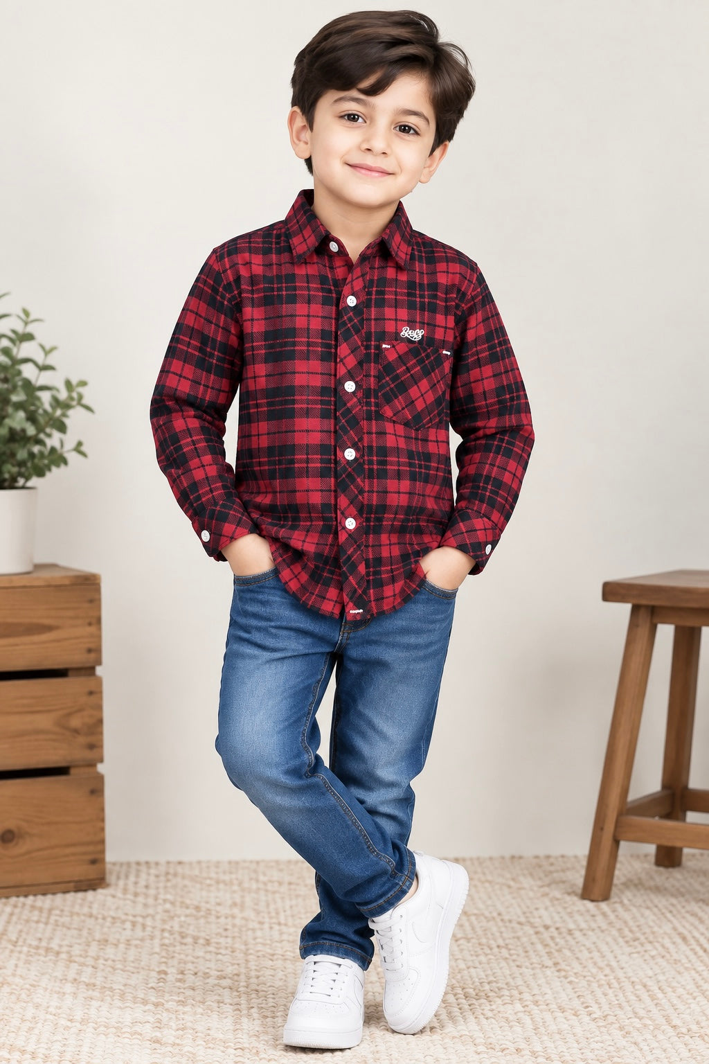 Boy Shirt (00194) Clr-Red And Black-Fabric Soft Flannel For winters