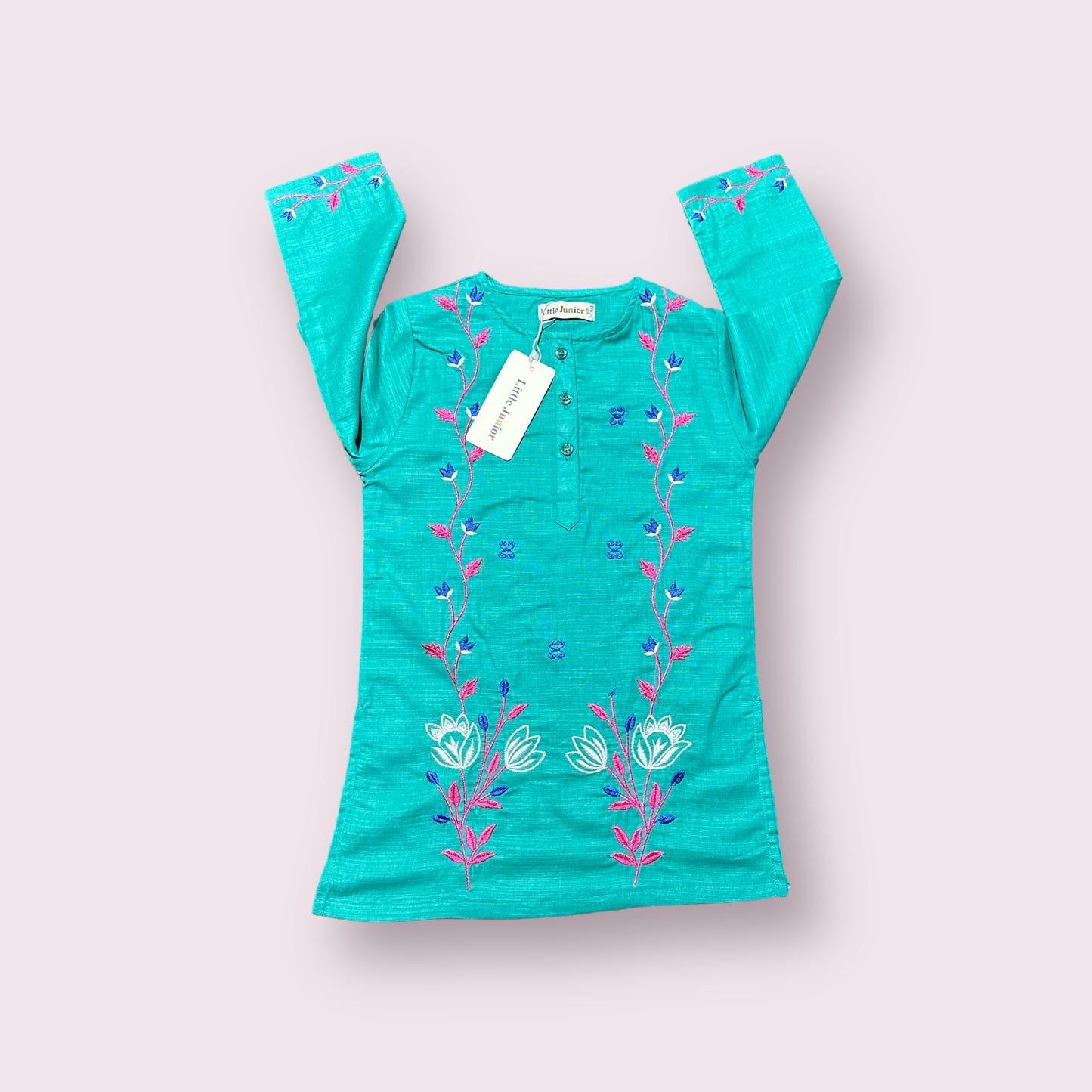 Girls Kurti (03411)-Fabric Khaddar-Clr  Sea Green