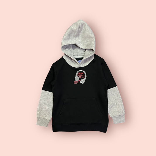 Boy Hoodie(03804)Clr-Black And Gry,Fabric Warm Fleece