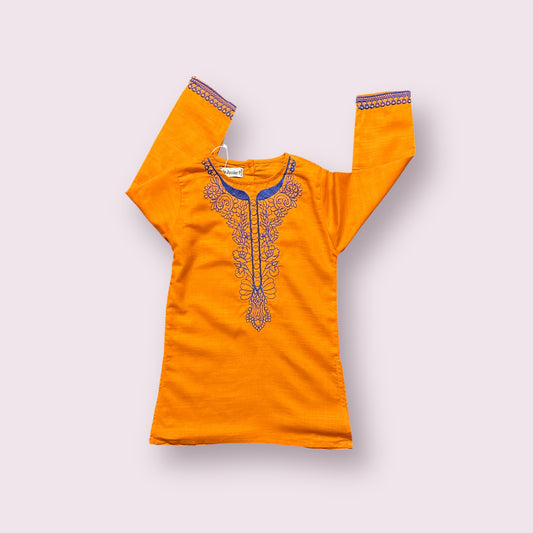 Girls Kurti (03532)-Fabric Khaddar-Clr Orange