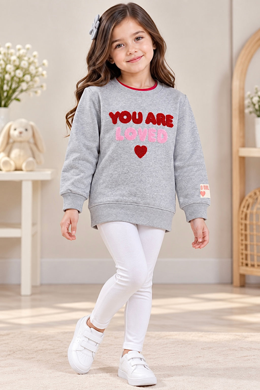 Girls Sweat-Shirt(00215)Clr-Gry-Fabric High Quality warm Fleece