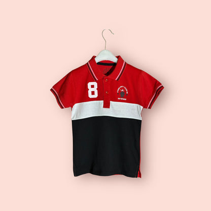 Boy Polo (00316)Clr-Red and white-Fabric Blended polo