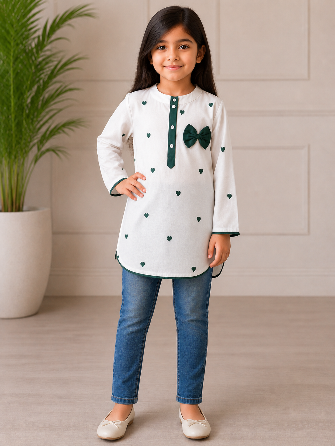 Azadi Article for Girls-Colour White with green hearts