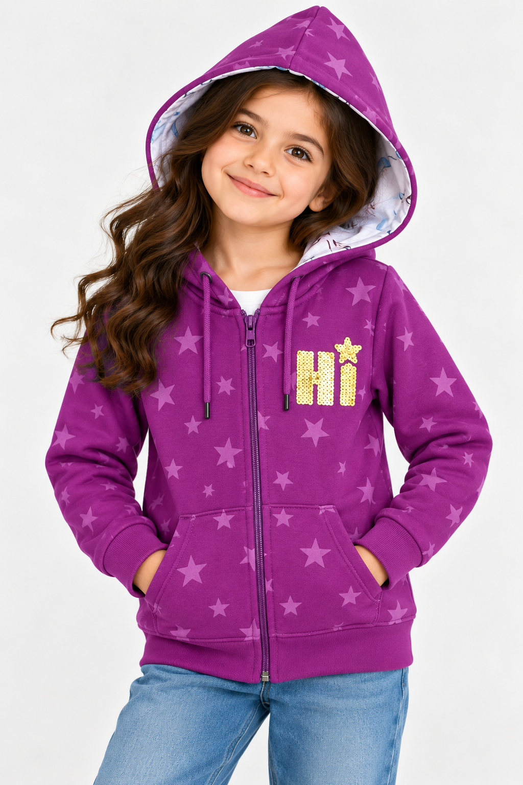 Girls Hoodie (00287)Clr-Purple-Fabric Fleece