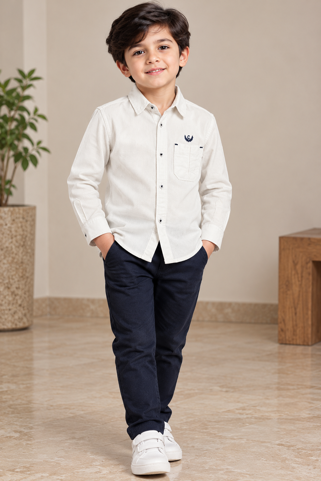 Boy Corduroy Shirt (00153)Clr-Off white-Fabric Soft Corduroy