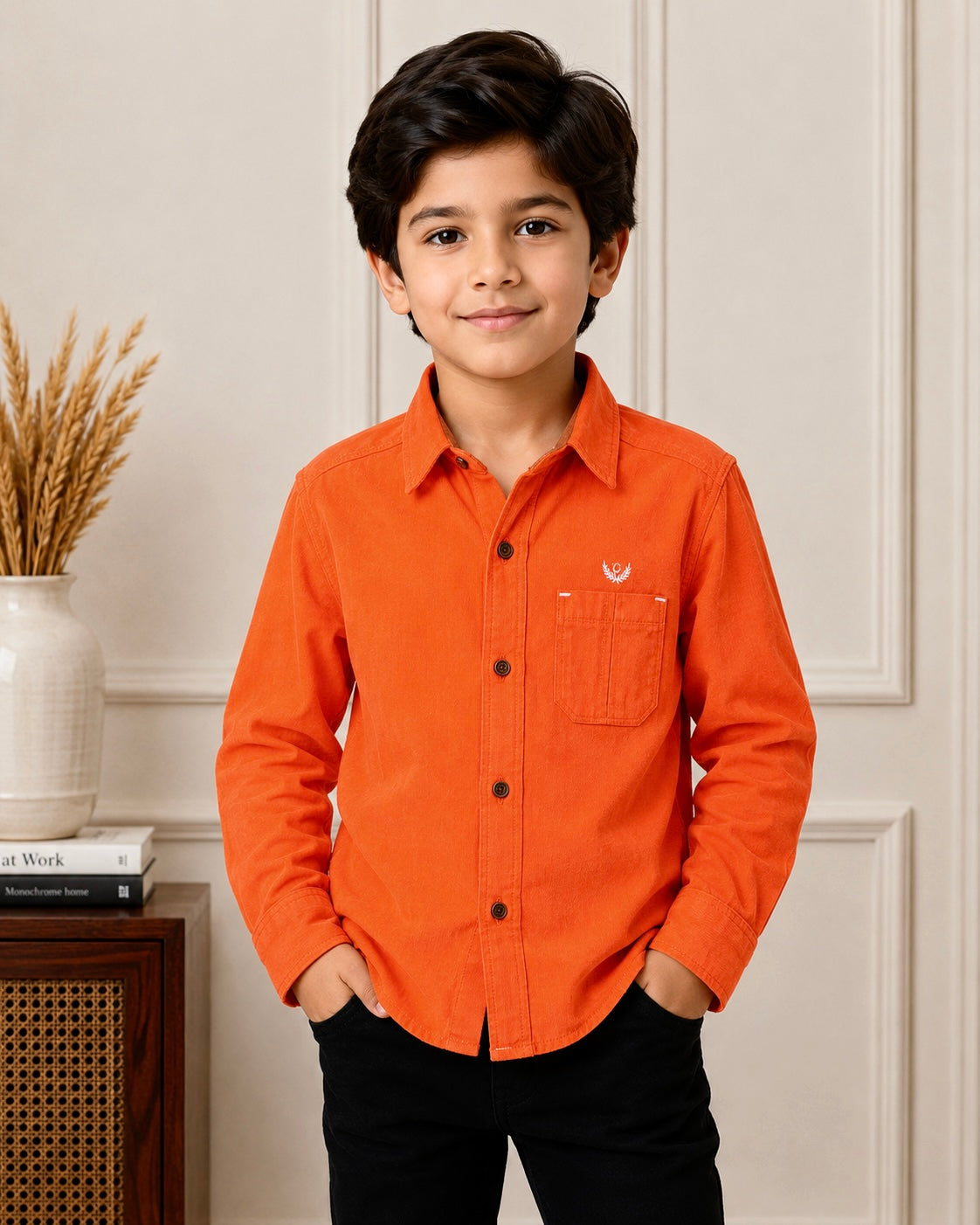 Boy Corduroy Shirt (0072) Clr-Orange-Fabric Soft Corduroy