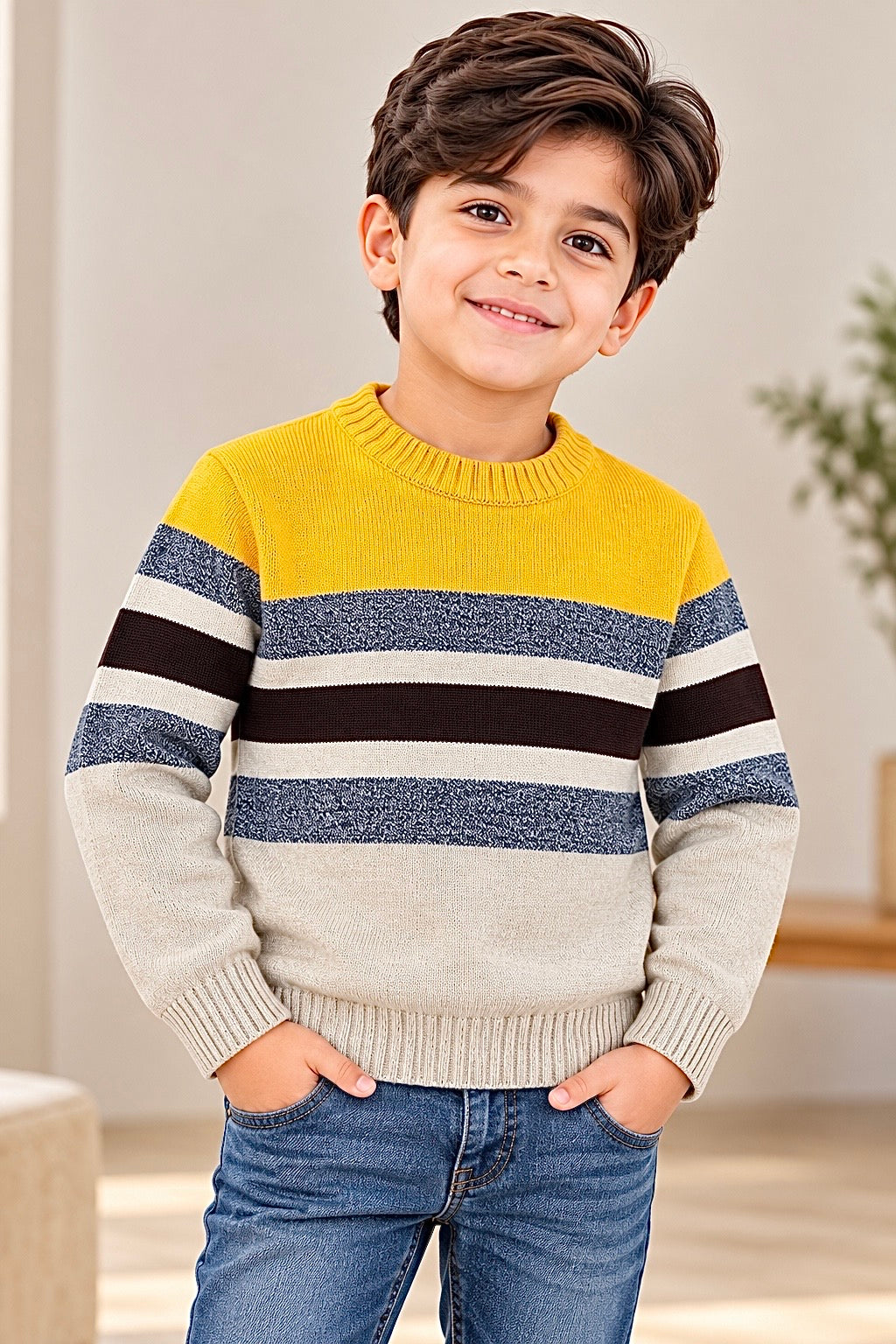 Boys Sweater (00409)Clr-Yellow,Gry and Skin