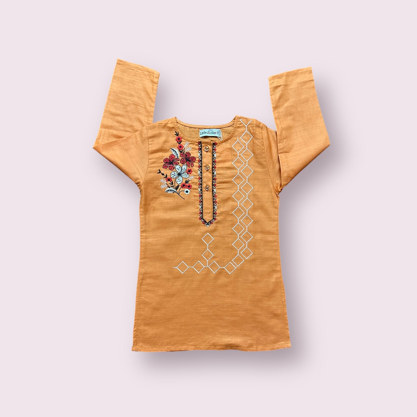 Girls Kurti (03515)-Fabric Khaddar-Clr    Orange