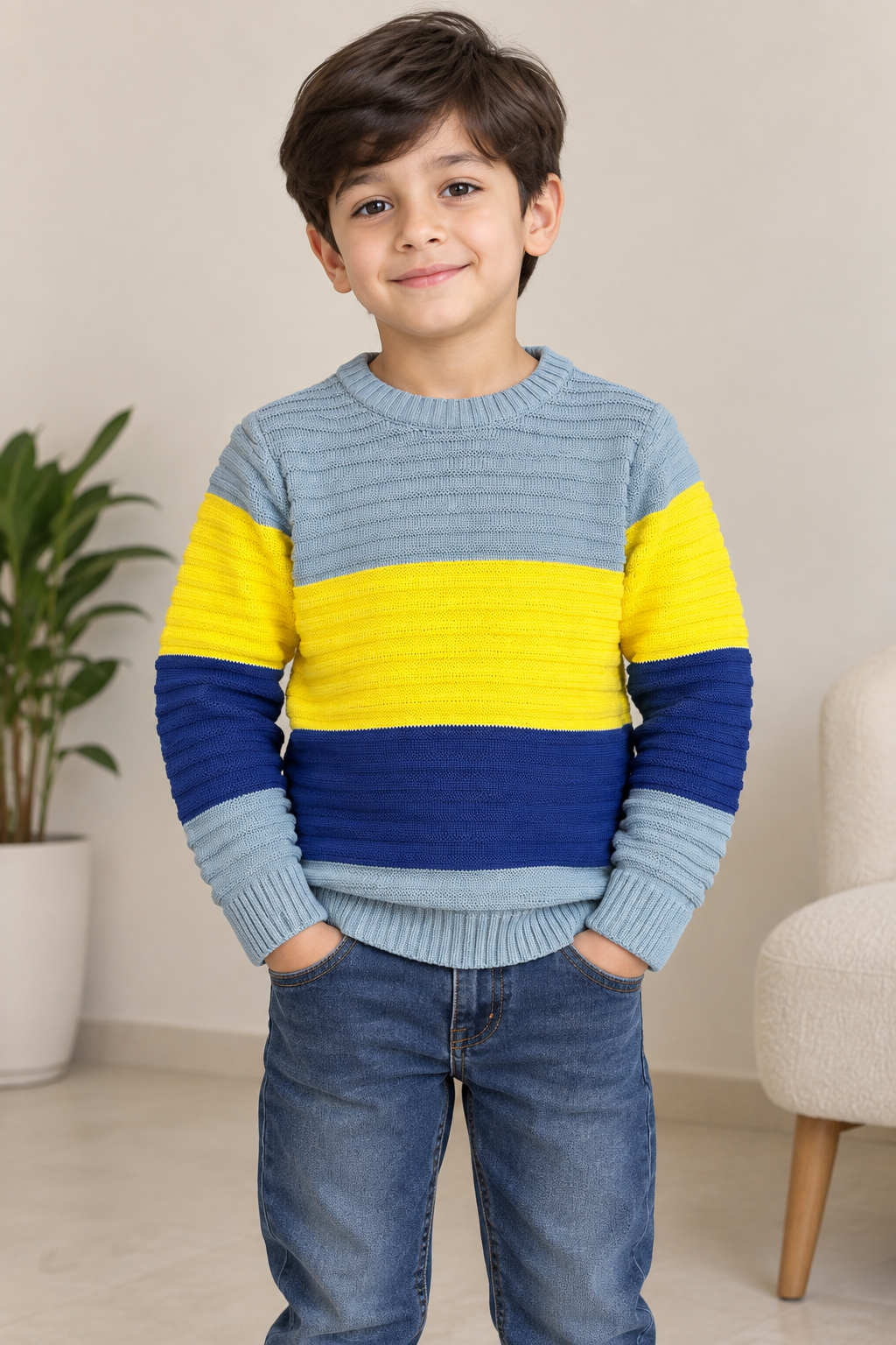 Boys Sweater (00144)Clr-Sky, Yellow and Royal blue