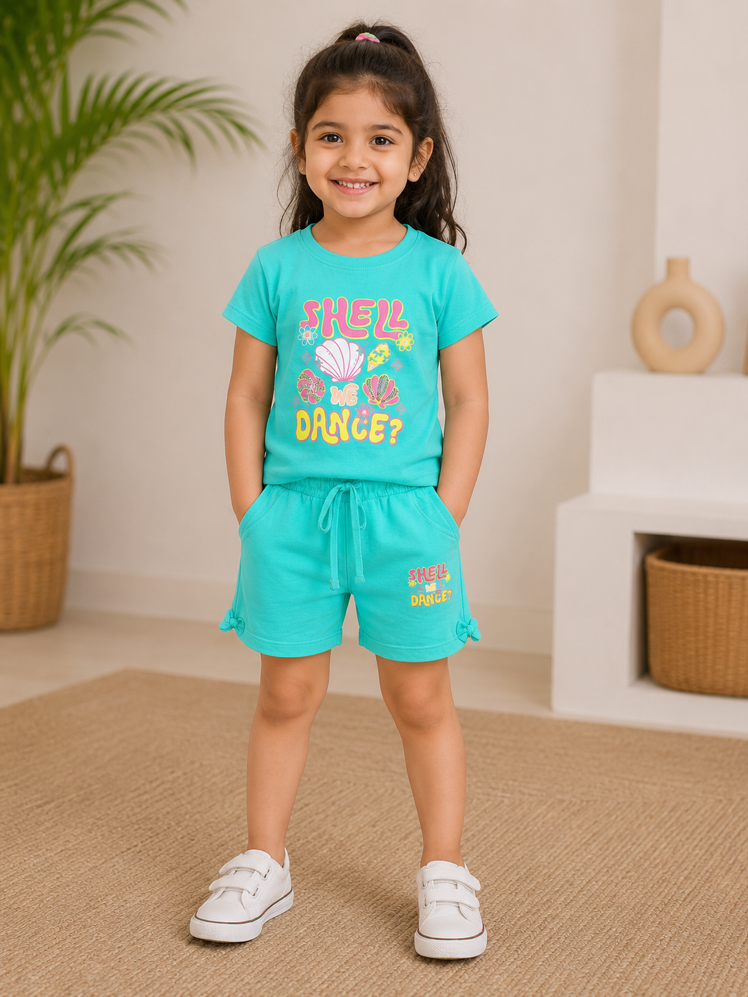Girls Blended Pair (02834)Clr-Sea Green-Fabric Blended