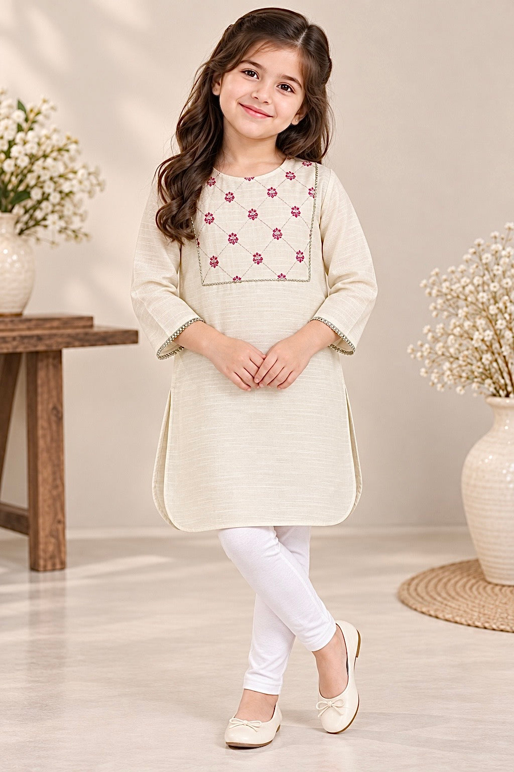 Girls Top (00186)Clr-Skin-Fabric Khaddar For winter