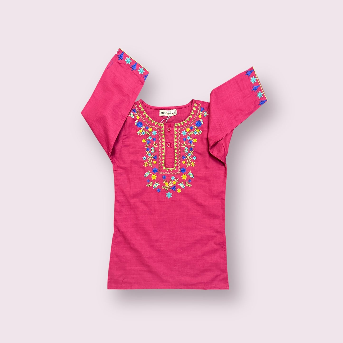 Girls Kurti (03616)-Fabric Khaddar-Clr  Shocking Pink