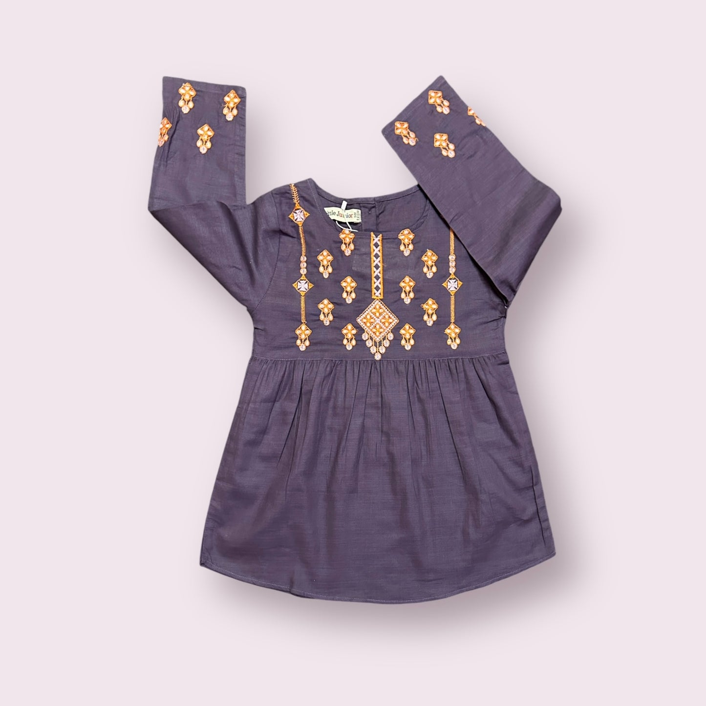 Girls Kurti (03606)-Fabric Khaddar-Clr Purple