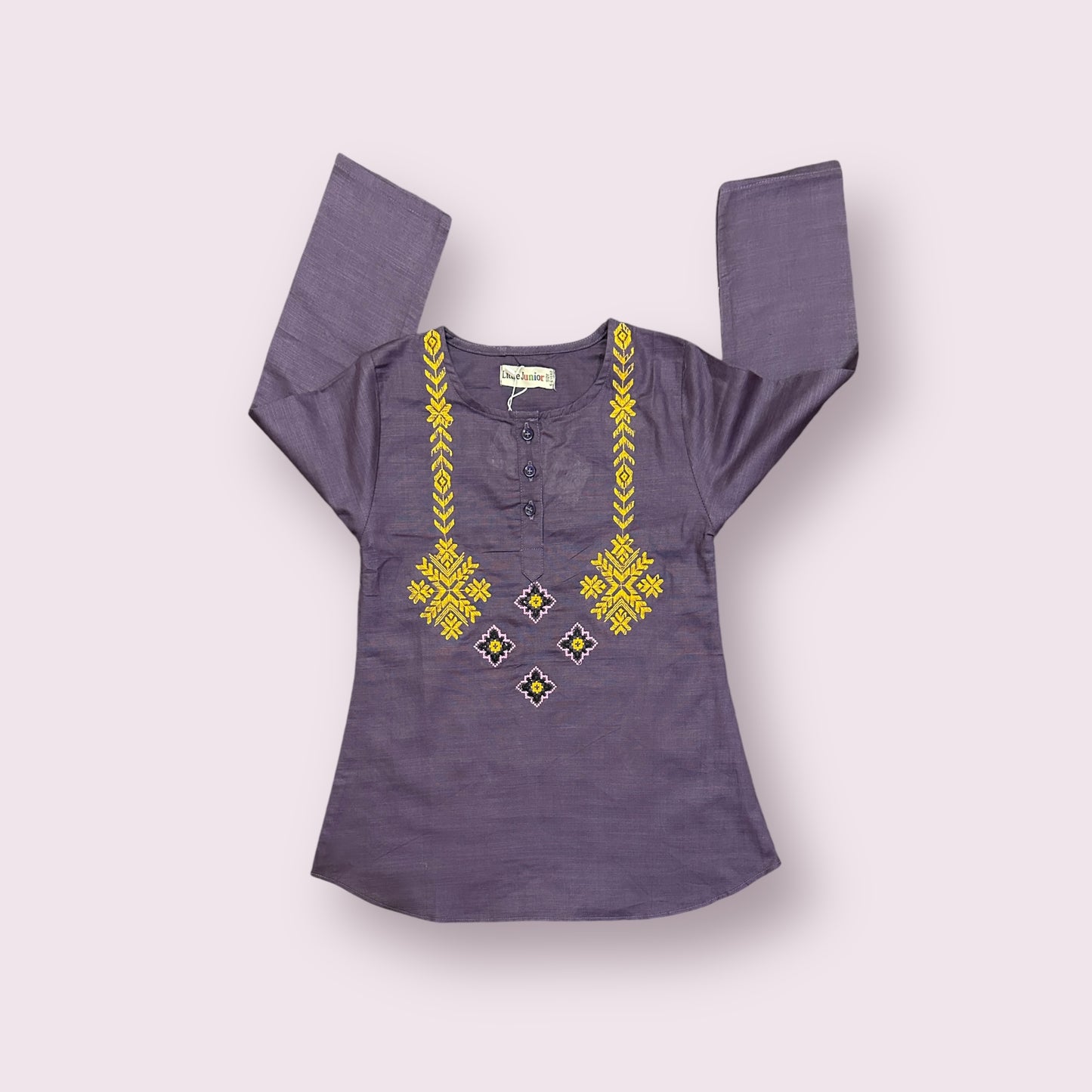 Girls Kurti (03608)-Fabric Khaddar-Clr Purple