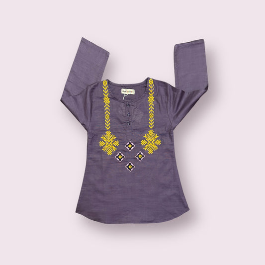 Girls Kurti (03608)-Fabric Khaddar-Clr Purple