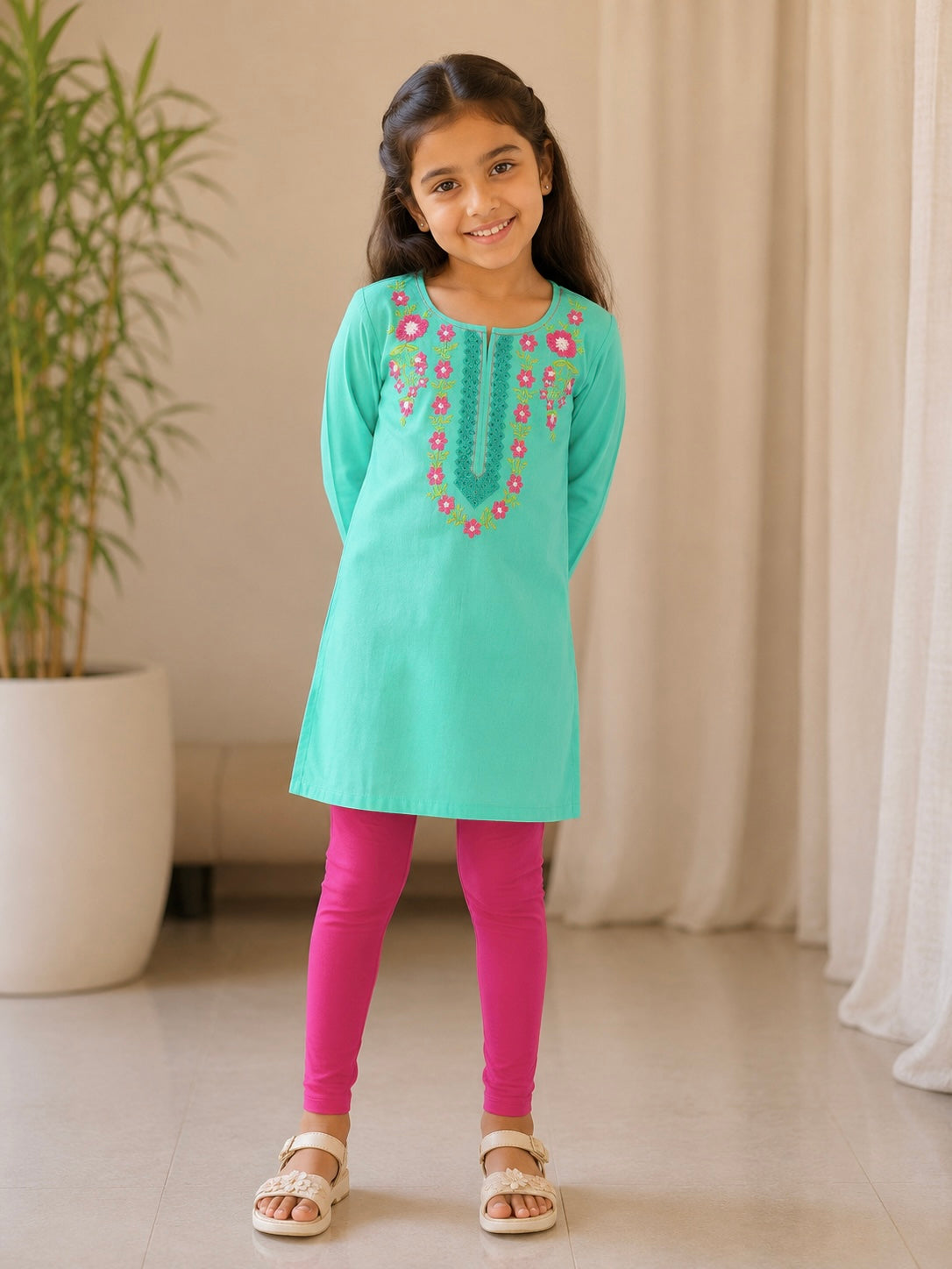 Girls Kurta(02780)Clr-Green-Fabric Lawn For Summers