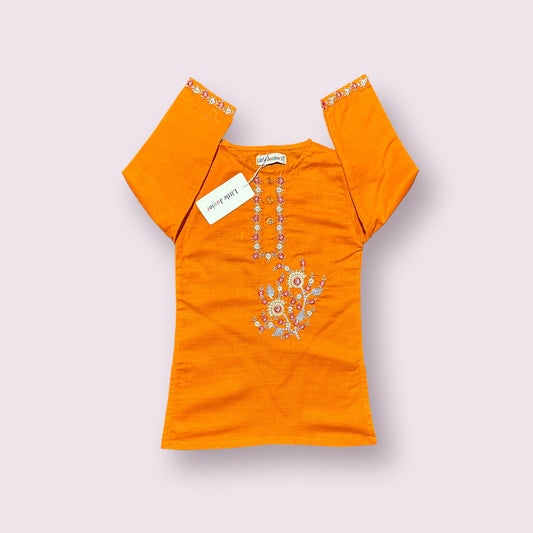 Girls Kurti (03402)-Fabric Khaddar-Clr Orange